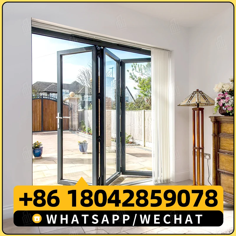 House double folding door appearance large view PVC folding door modern Patio Partitions glass folding aluminum door