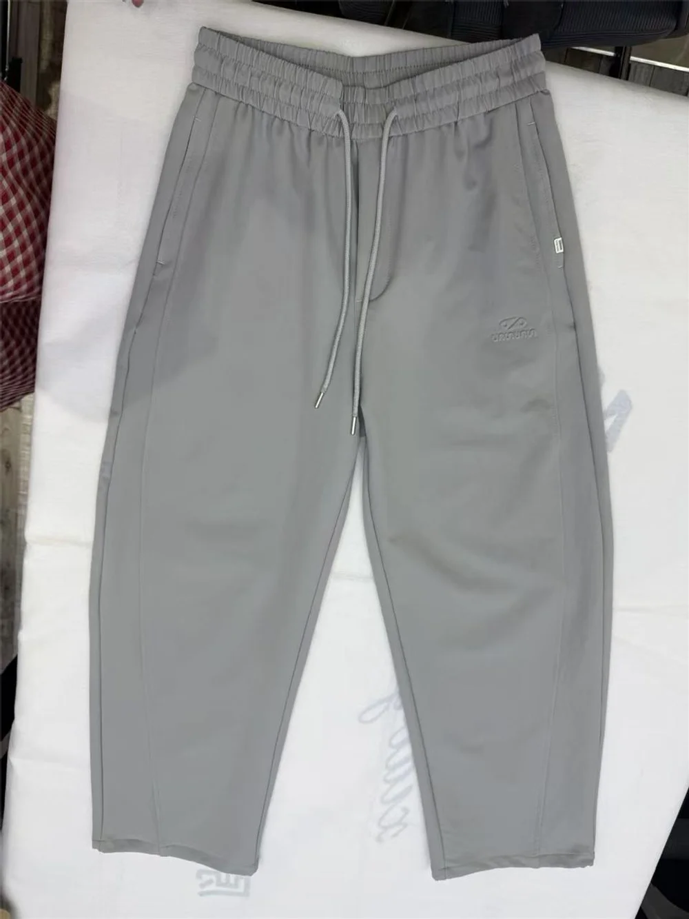 QICHE Mens Daily Straight Casual Pants Elastic Drawstring Waist Smooth Lightweight Drawstring‑Hem Loose Long Trousers