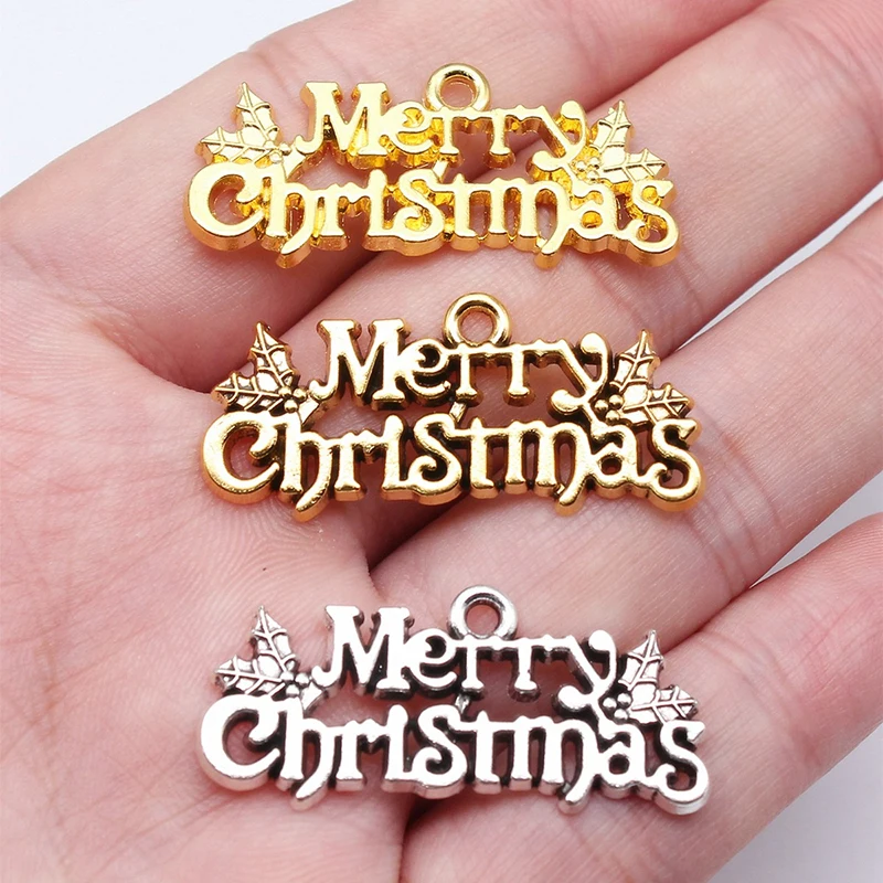 

20pcs/lot DIY Mix Jewelry Accessories Alloy Merry Christmas Letter Pendant For Charms Phone Bracelet