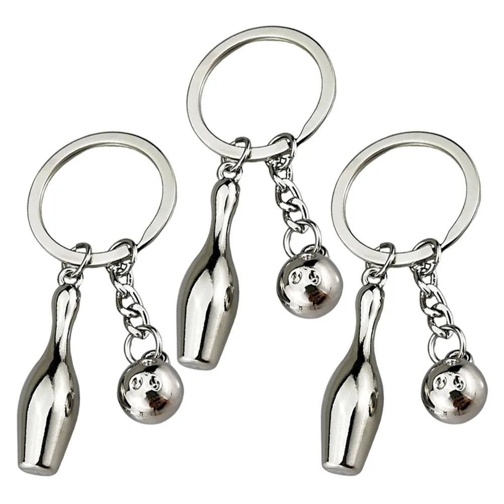 

3Pcs Bowling Design Keychains Delicate Hanging Ornament Lovely Shape Sturdy Sports Themed Keepsake for Party Favor Unique