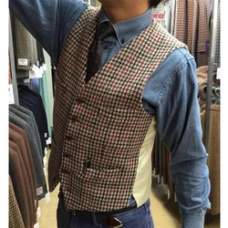 Men's Vintage Wool Houndstooth Vest Custom Made Plaid Tweed Vest Groom Wear Waistcoat Groomsmen For Wedding 2020 new