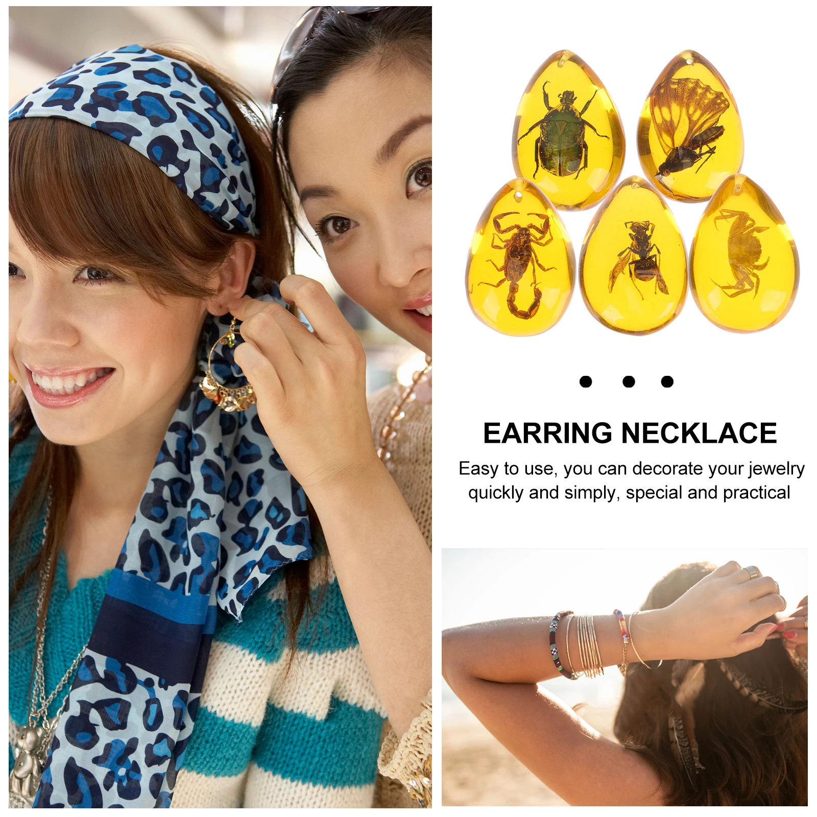 

5 Pcs Insect Specimen Amber Necklace Jewelry Pendant Resin Ornament Specimens Decoration