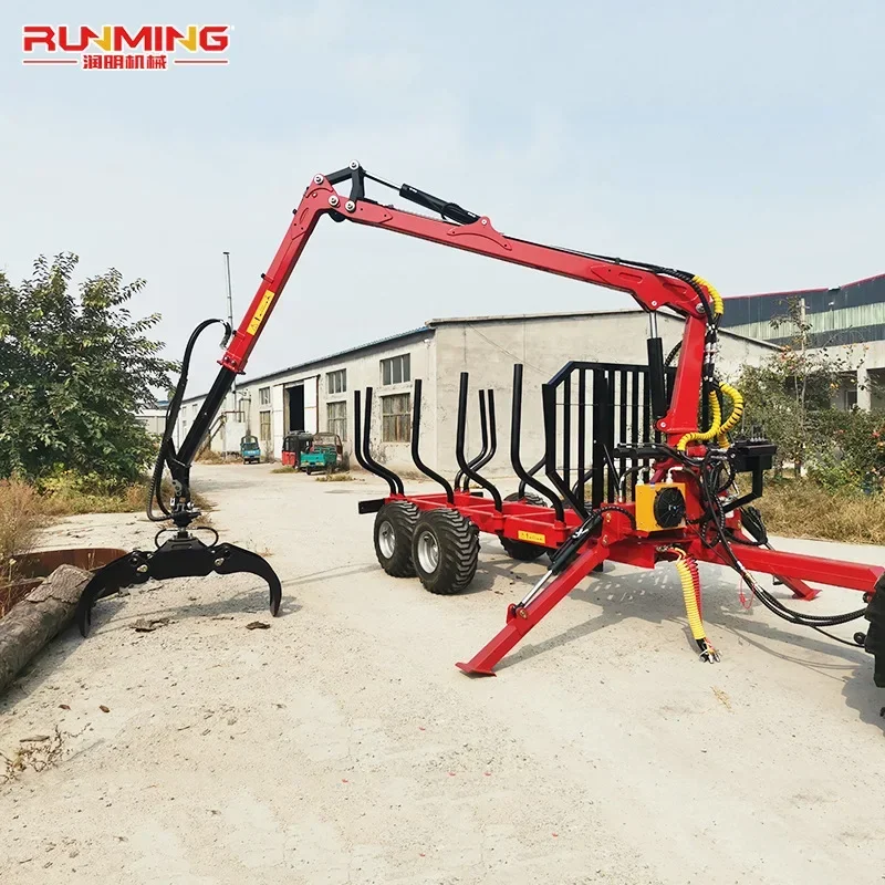 Shandong wholesale 10T trailer with 6 meters wood grabbing machine rotary agriculture forestry bamboo sugarcane wood truck grabb