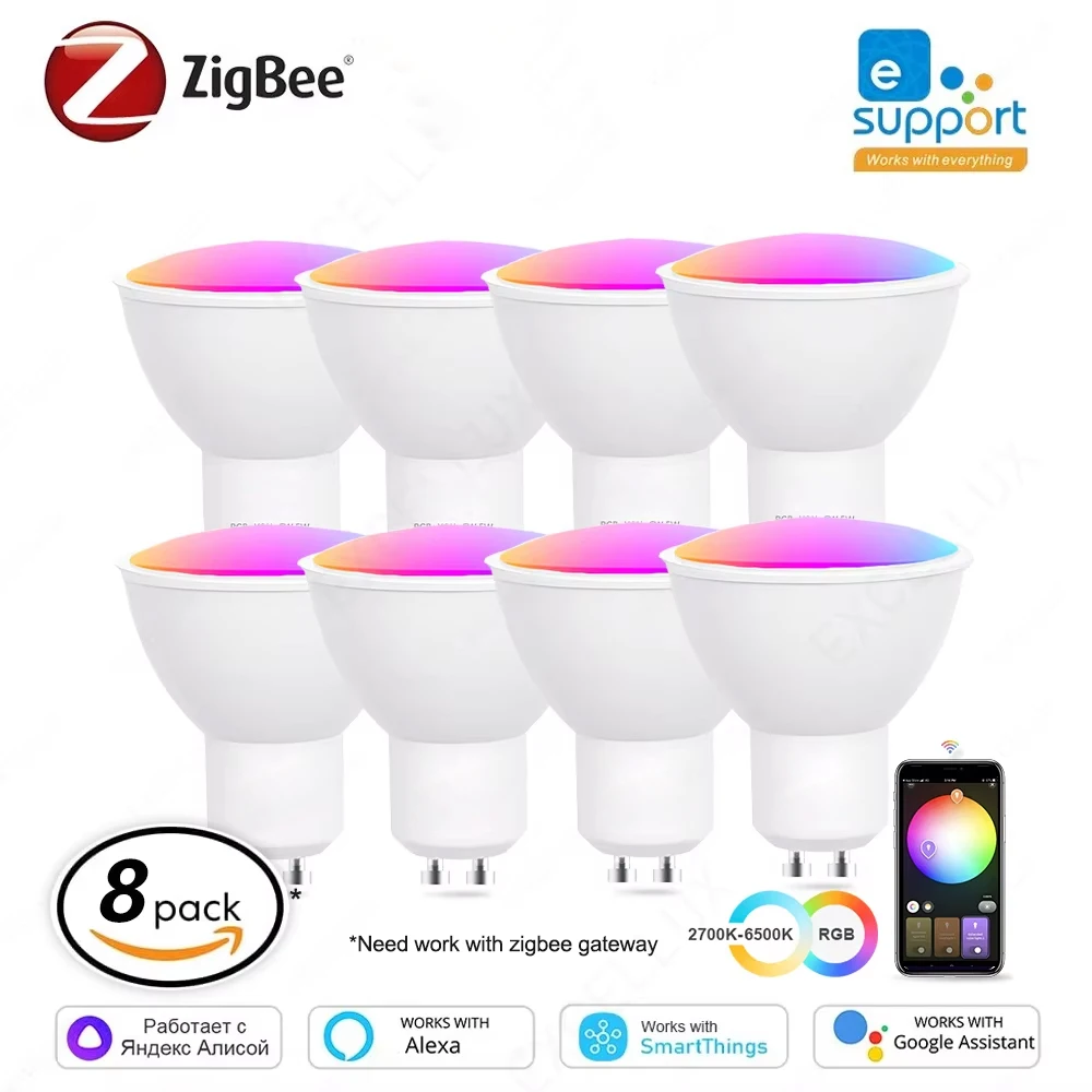 8Pcs EWelink GU10 Zigbee LED Bulb Light Smart LED Lamp RGB CW WW LED Light Bulb Works With Alexa Voice Google Yandex SmartThings