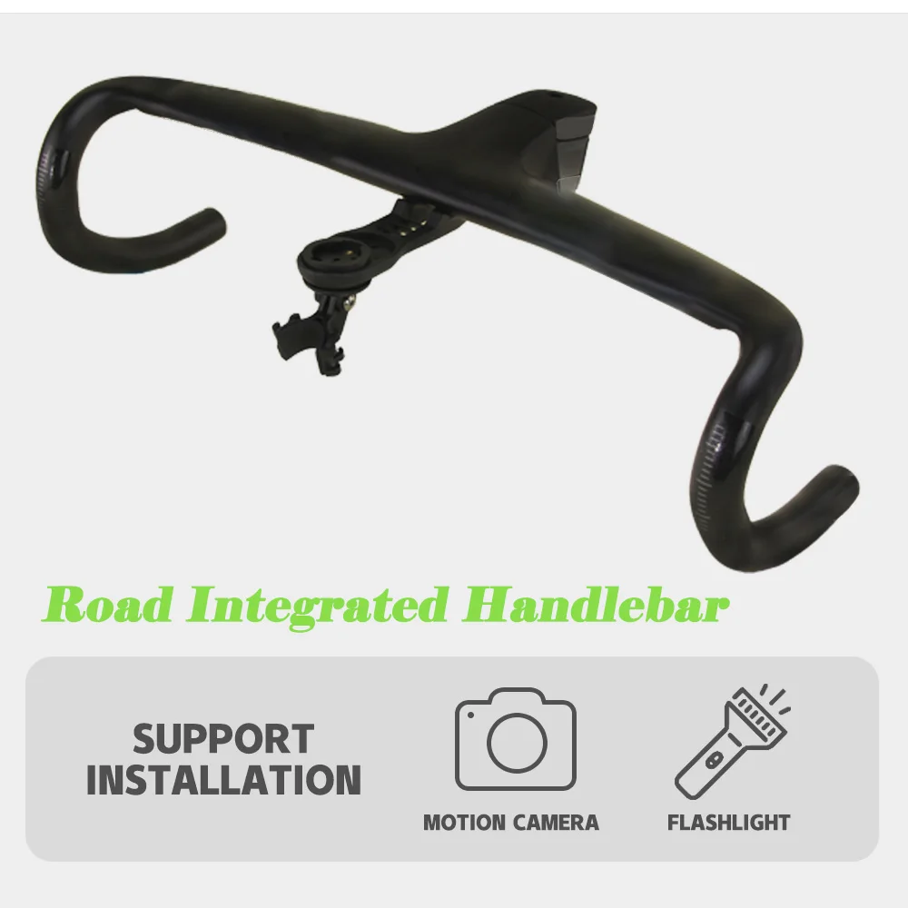 Integrated Road Handlebar with Computer Mount, Carbon Fiber Road Bicycle, 1:1 Full Internal Routing Cable