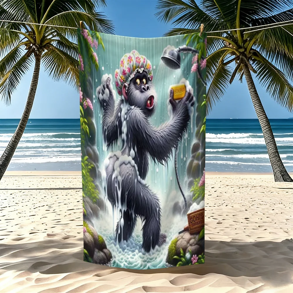 2D Flat Fun Monkey Pattern Microfiber Beach Towel Multi-use for Beach Camping Bathroom Holiday Party Gift