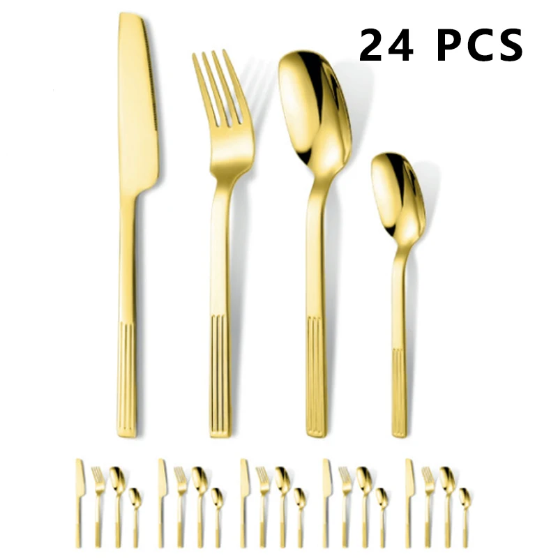 

24pcs Western Dinnerware Set Stainless Steel Cutlery Set Fork Knife Spoon Tableware Flatware Silverware Dishwasher Safe