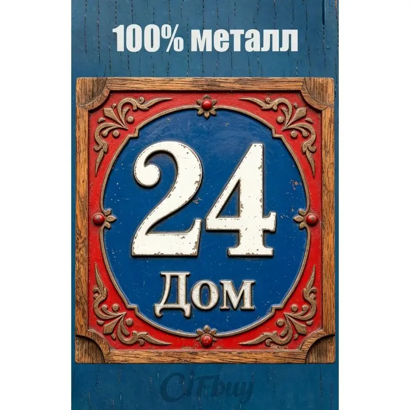 House Number Sign 24 – Classic Metal Address Plaque, 20x20 cm Outdoor Decor