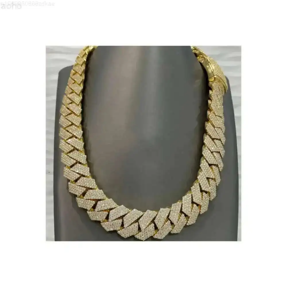 

22mm Miami Cuban Link Chain Vvs Moissanite Diamond Stubbed 925 Sterling Silver Gold Plated 18-24