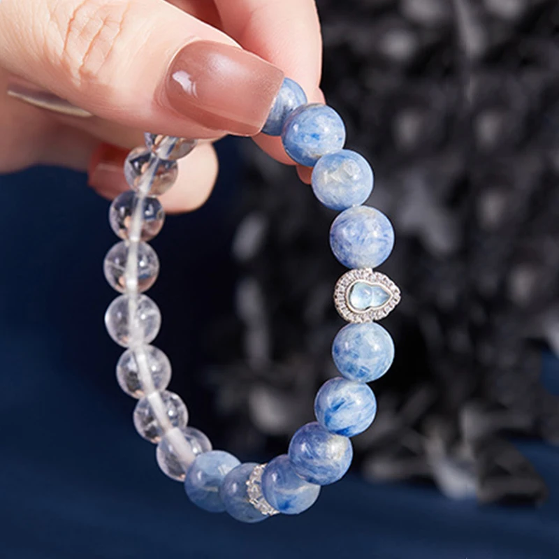 Natural White Crystal Blue Bead Bracelet for Women Light Luxury Fashion Vintage Exquisite Jewelry Gift Calabash Design