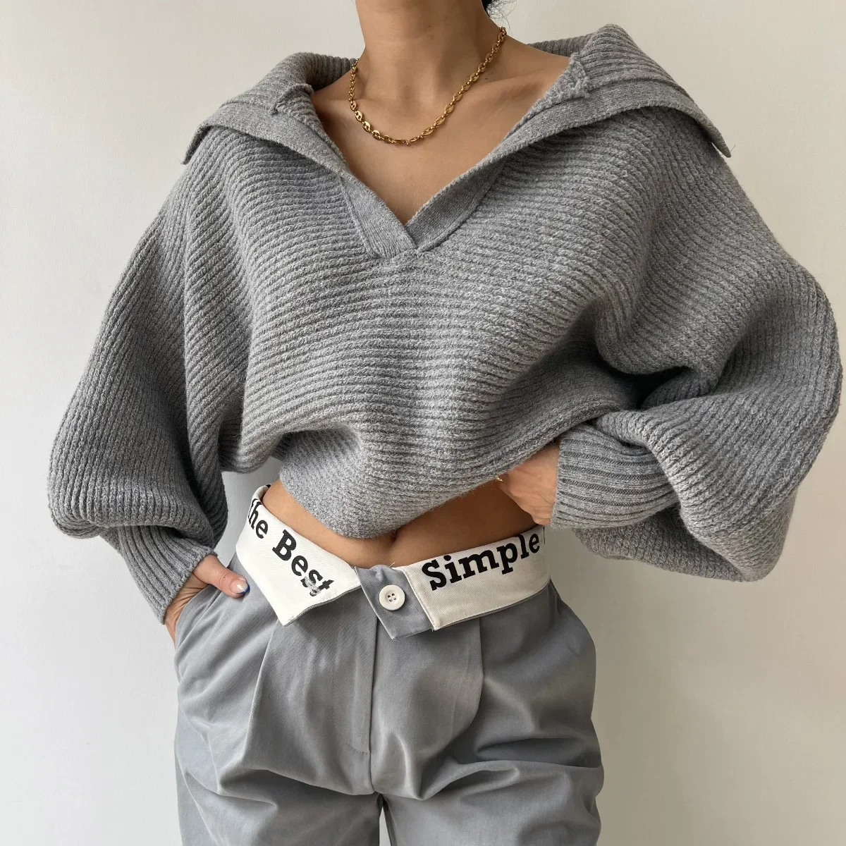 2024 Autumn New Product Explosive Knitted Simple Solid Color Sweater Knitted Sweater Collar Hoodie Women's Top