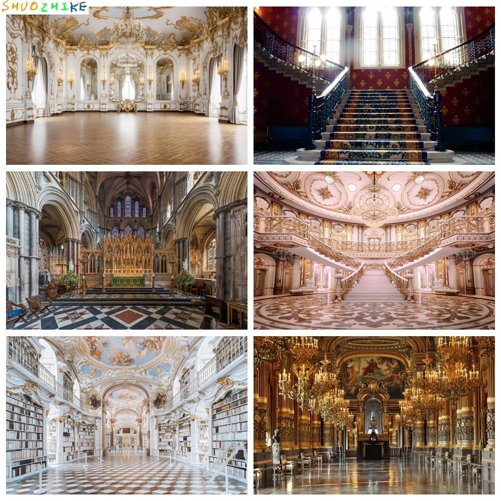 

Vintage Luxurious Palace Living Room Chandelier Stairs Wedding Backdrop Retro Photography Background Decor Photo Studio Party