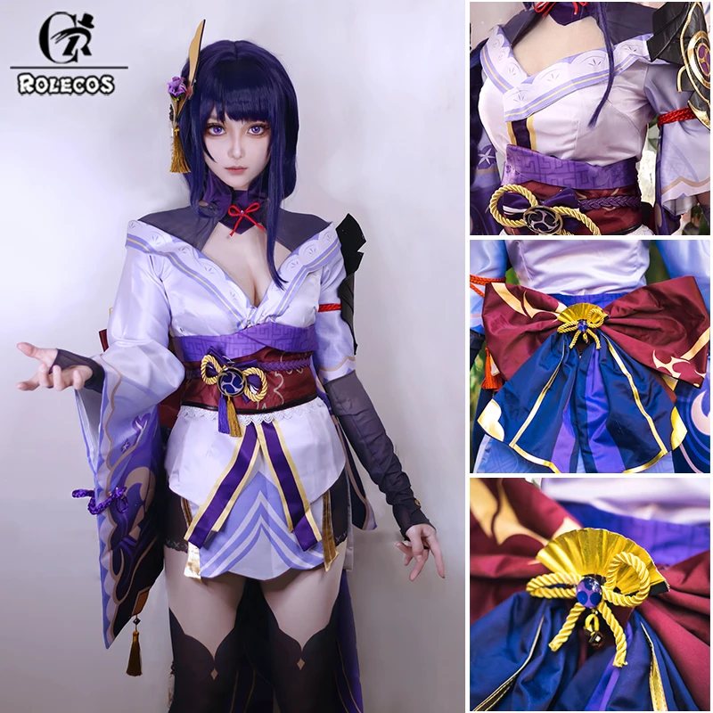 

ROLECOS Game Genshin Impact Raiden Cosplay Costume Women Halloween Carnival Party Dress Full Set Jacquard Fabric Uniform