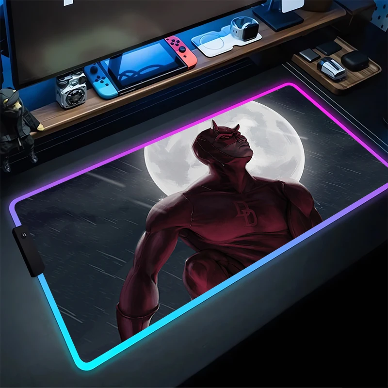 RGB Gaming Mouse Pad D-Daredevils Desk Mat HD Gamer Accessories Large LED Light MousePads PC Computer Carpet M-Marvels boy style