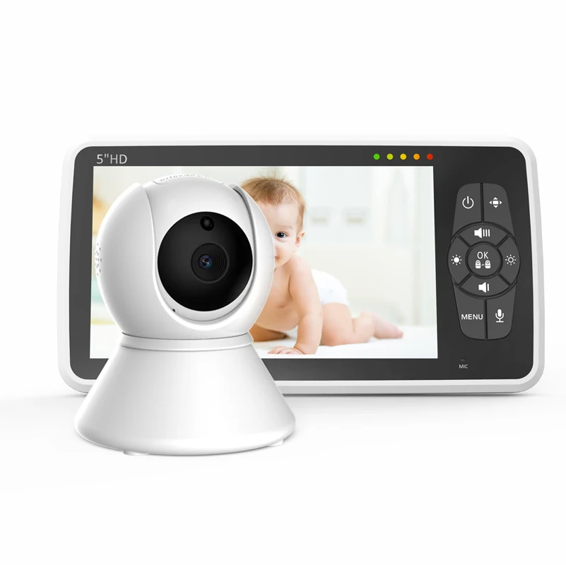 5Inch IPS Screen 720P 4X Zoom 360Degree Wireless PTZ Baby Monitor Temperature Display Lullaby Nanny Cam Feeding Remind Camera