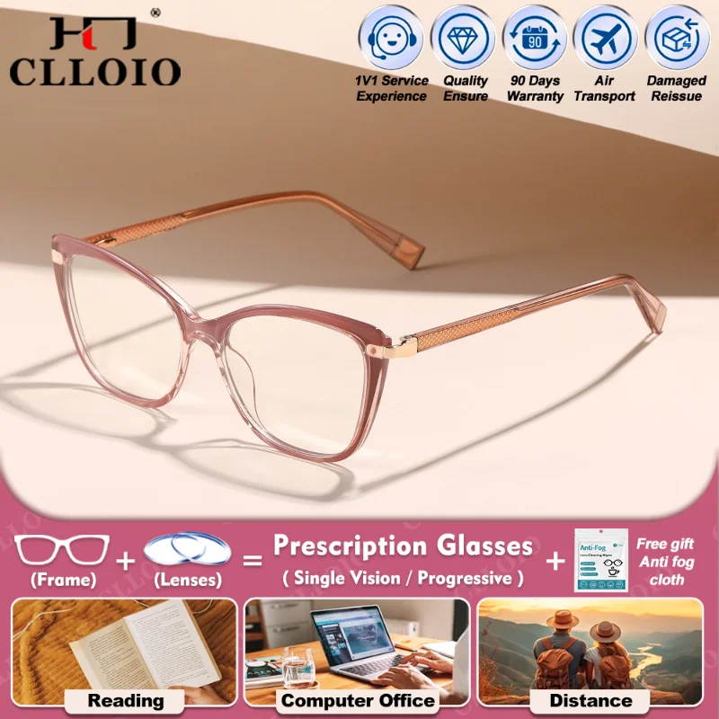 CLLOIO جديد بسيط المرأة القط العين قصر النظر وصفة طبية نظارات للقراءة مكافحة الضوء الأزرق النظارات البصرية التقدمية اللونية