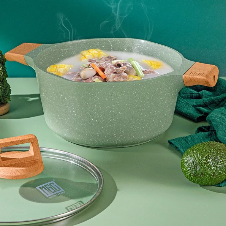 

Stone Non Stick Soup Pot Double Ear Flat Bottom Home Boil Steam Hot Pot Multi Use Burn Safe Explosion Proof Durable for Kitchen