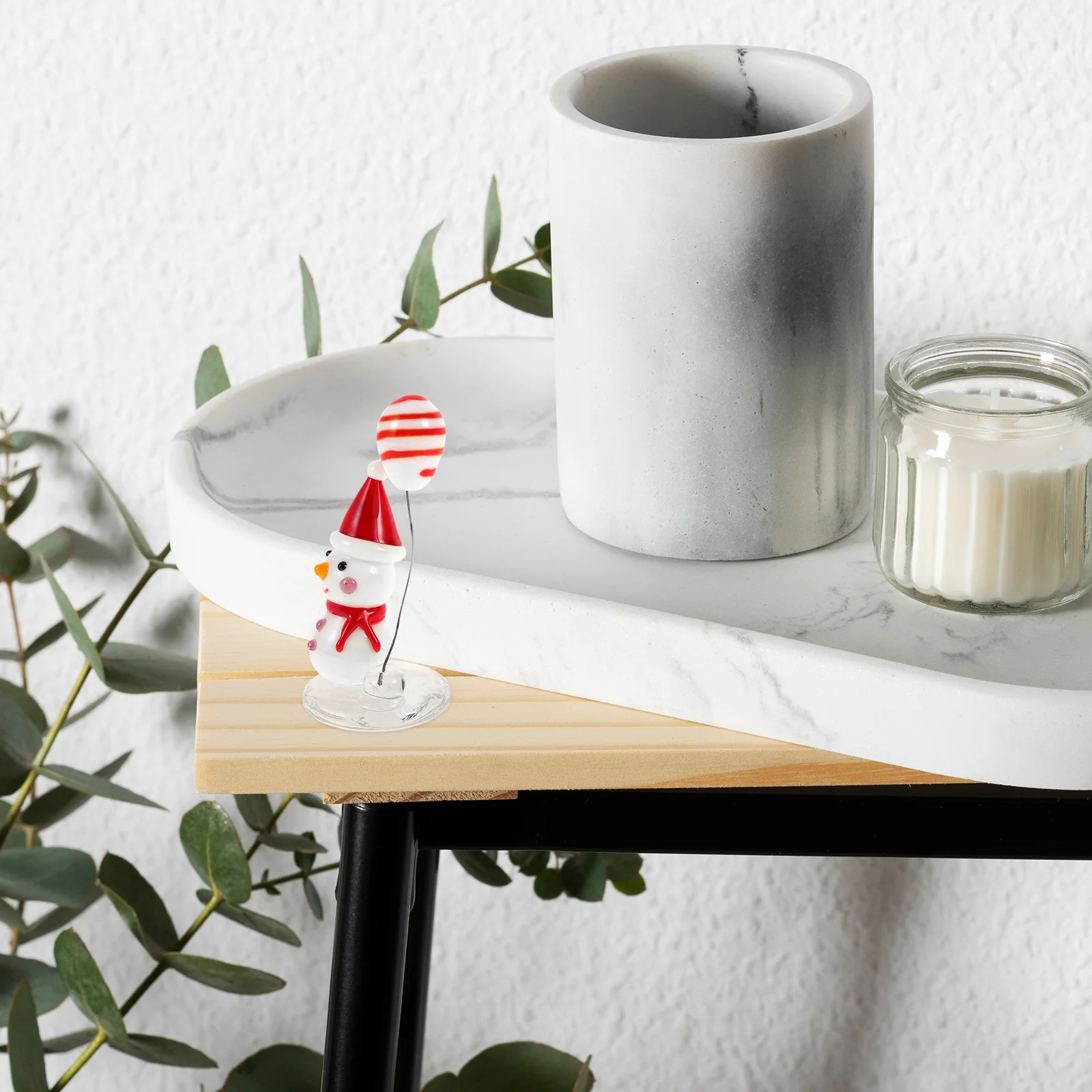 

Mini Glass Snowman Christmas Decoration Handpainted for Desktop Car Office Holiday Atmosphere Crystal Snowman Mini Glass Animals