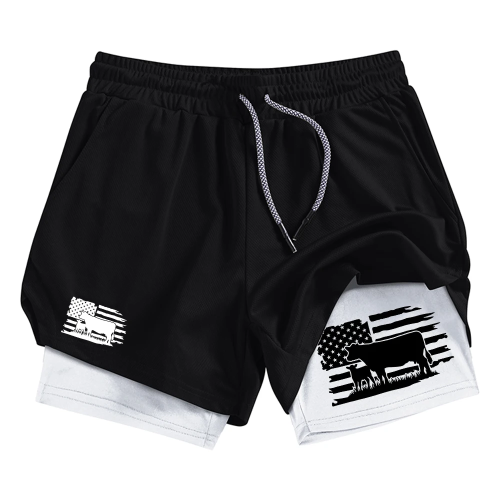 

Men's Creative Flag Print 2 In 1 Running Shorts Summer Outdoor Fitness Cycling Quick Drying Shorts Multiple Colors Available