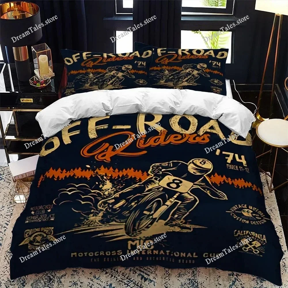 Motocross Rider Bedding Set Extreme Sports Theme Duvet Cover Teens Motorcycle Comforter Cover Dirt Bike Polyester Quilt Cover