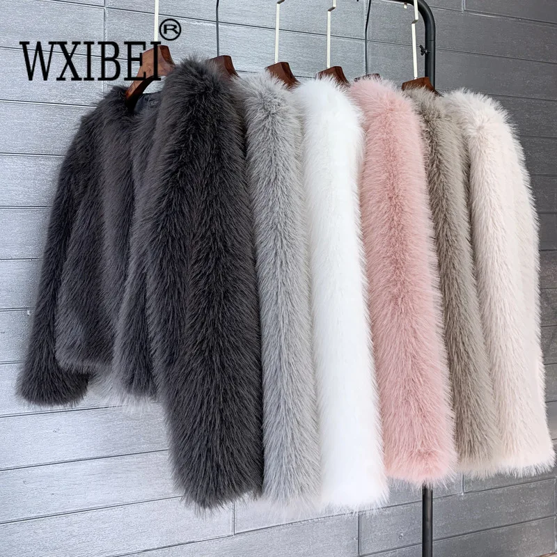 Women Imitation Faux Fur Coat Solid Color Plush Warm Jacket Loose Slim Fit Long Sleeve Thick Cardigan High Street 2024 Autumn