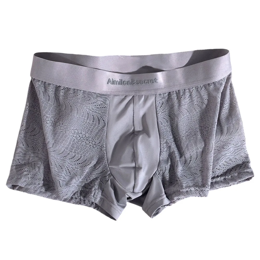 

2026 Men Jacquard Mesh Underwear Solid Boxer Shorts Mid Waist Thin Lingeries For Man Calcinha Breathable Trunks Men's Underpants