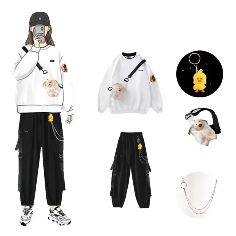 

Fashion Girls Clothing Set Autumn Sport Suit Tops Wid Leg Pants Overalls with Bag School Kids Tracksuit Teenager Girl Clothes