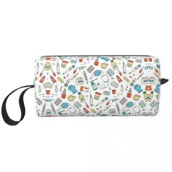 Healthcare Items Pattern Toiletry Bag Fashion Nurse Tool Pattern Makeup Cosmetic Organizer for Women Beauty Storage Dopp Kit Box