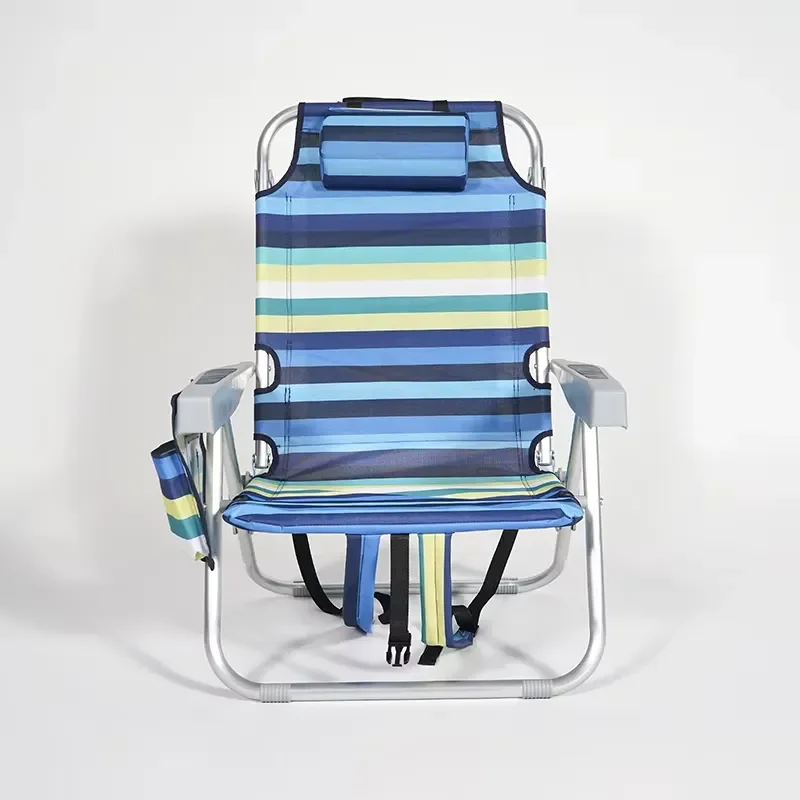 2-Piece Modern Design Outdoor Furniture Comfortable Oxford Fabric Adjustable Height Folding Backpack Beach Chair Metal Frame