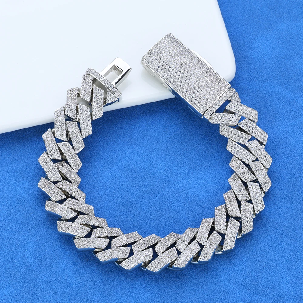 

HHIOK Hip Hop Style 16mm 3 Row Fashion Cuban Chain CZ Cubic Zirconia Inlaid Miami Exquisite Couple Jewelry Bracelet
