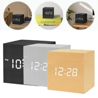 Wooden LED Bedside Clock with Temperature LED Clock Art Ornament USB/Battery Powered Bedroom Table Clock for Office Room Decor