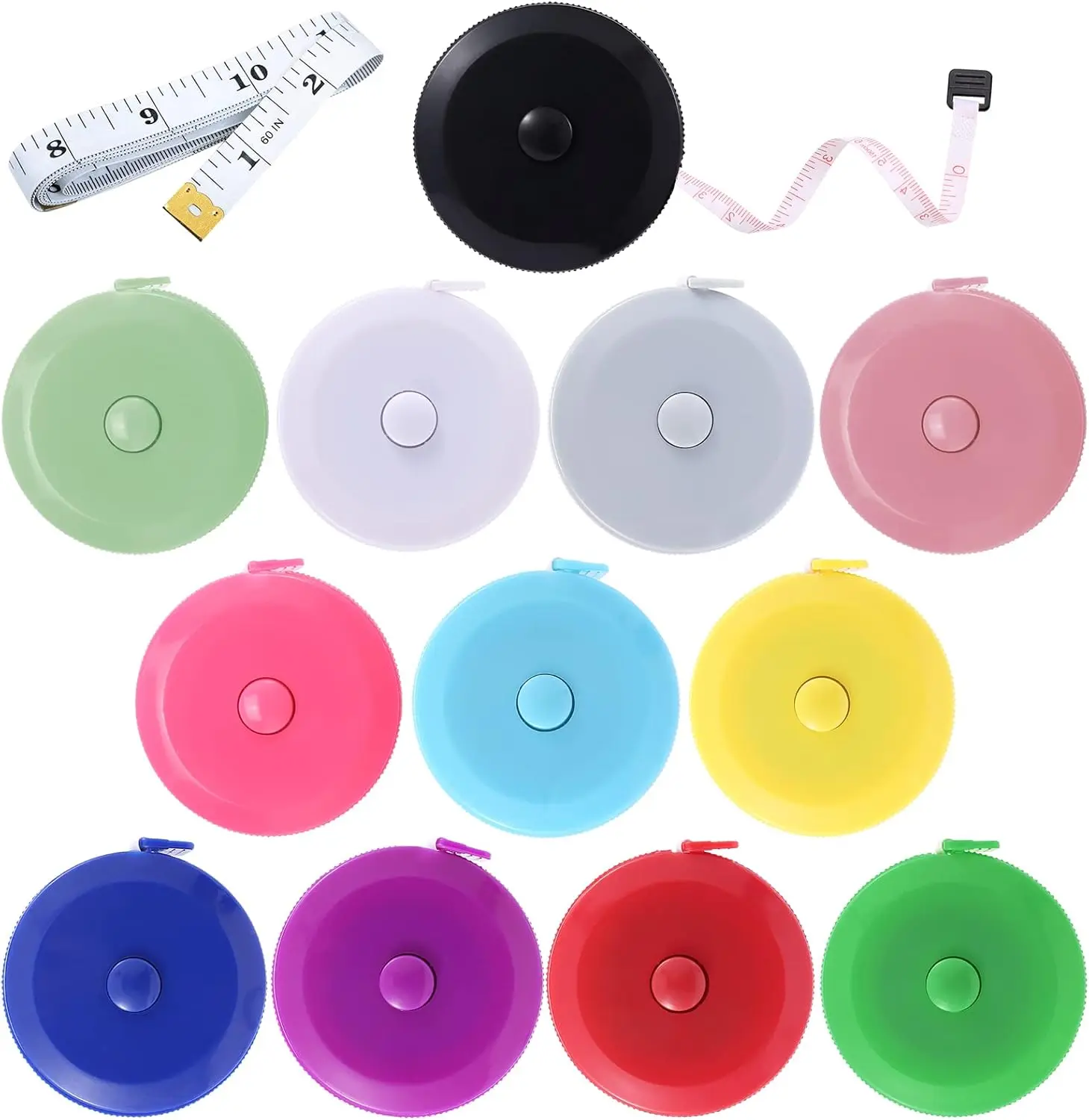 

Рулетка измерительная мягкая выдвижная 60 дюймов, двусторонняя (см/дюймы), портативная для шитья, рукоделия и измерения тела (12 штук)