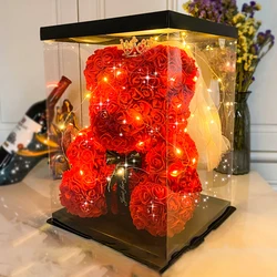 Bruiloft Decoratie Rose Beer Kunstmatige Bloem Met Doos En Licht Rose Teddybeer Voor Vrouwen Valentines Vriendin Verjaardagscadeautjes