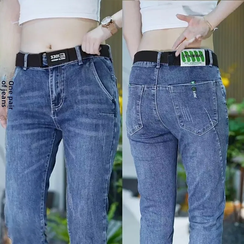Slim Fit Straight Leg Jeans Men's Nine Points Thin Summer Jeans Youth Fashion mid Waist Zipper Closure Daily Wear