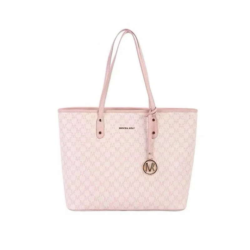 

Monogram Print Beige Tote Bag with Charm Women's Commuter Large Capacity Purse
