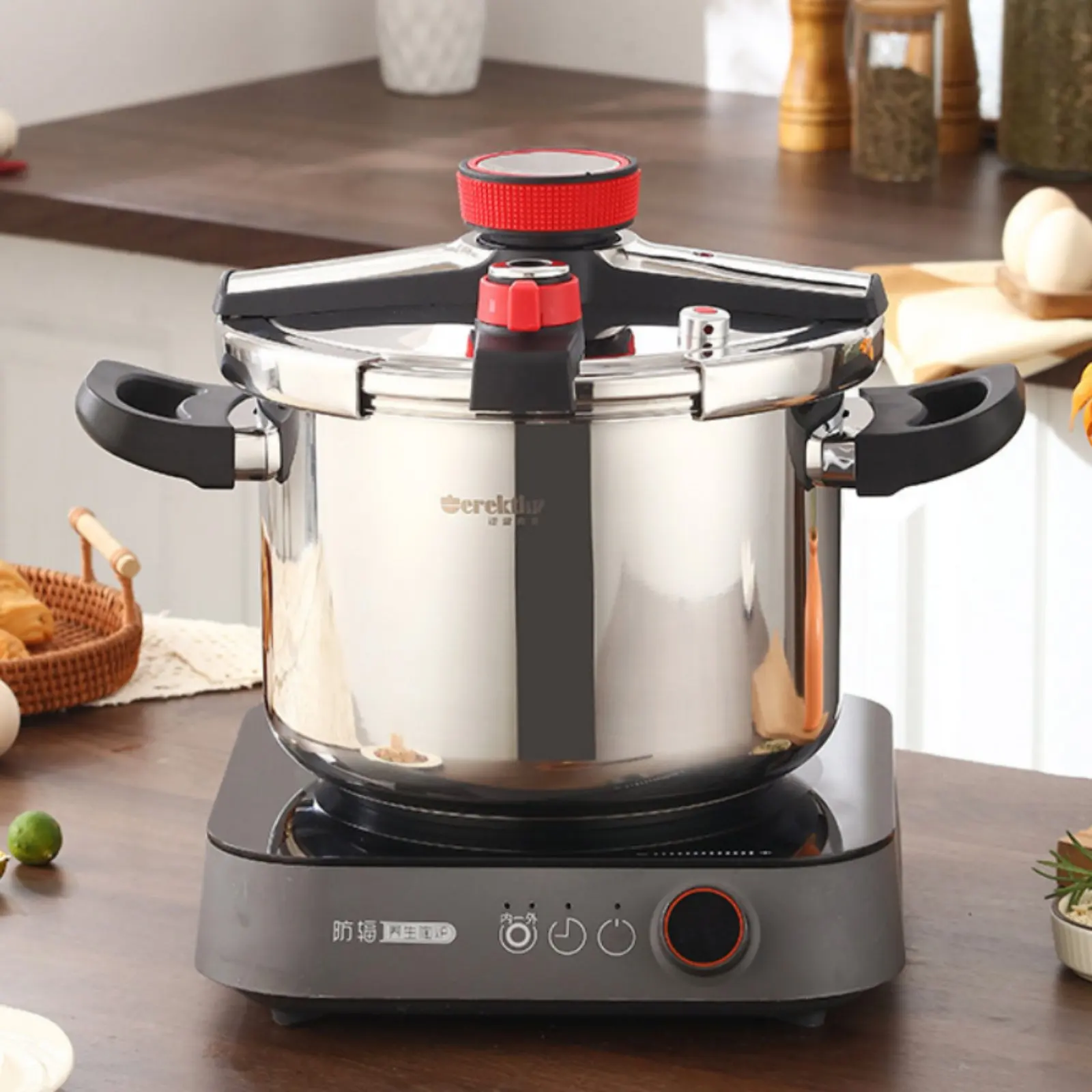 

Pressure Pot Pressure-Secure Resistant Stainless Steel Pressure Pot Fast Cooking Pot Even Heat Distribution Kitchen Cookware