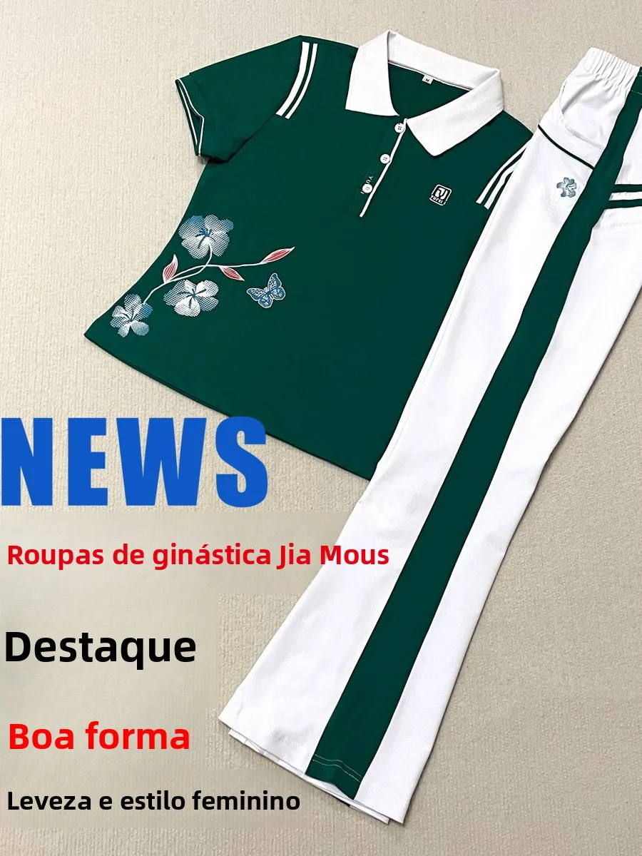 forest-green-printed-fitness-short-sleeve-sportswear-breathable-polyester-fabric-suitable-for-women's-square-dance-outfit