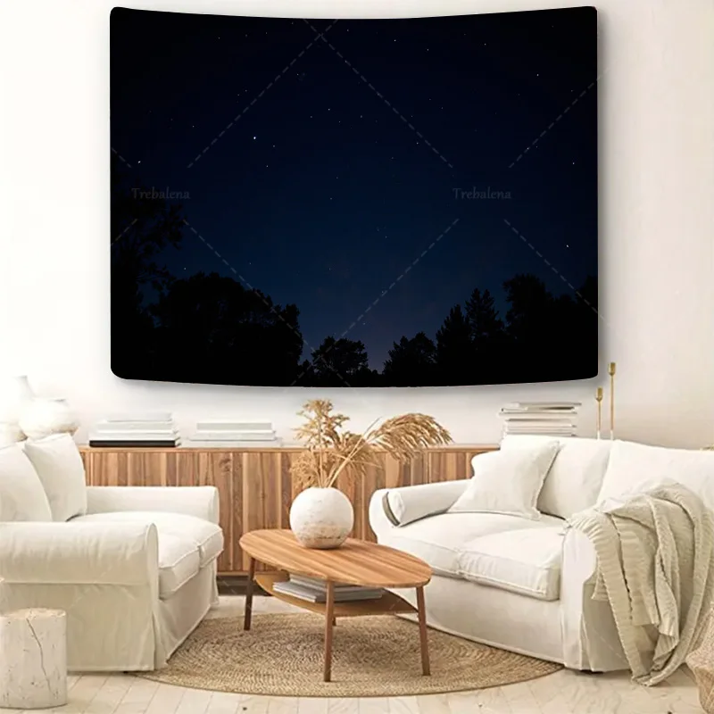 قطعة واحدة من نسيج الحائط "نسيج السماء الليلية المرصعة بالنجوم - فن جداري لمشهد الغابات البسيط الحديث" #5