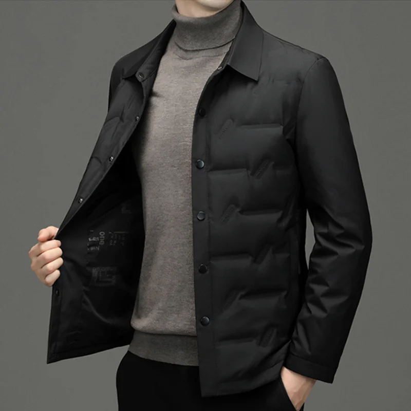 Casual Business 2023 Winter Men Warm White Duck Down Jacket Solid Thick Covered Button Puffer Coat Outwear Top Short Parkas