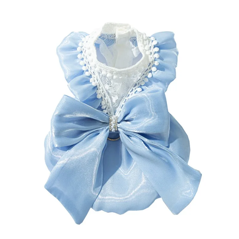 

Princess Pet Dress Summer Dog Cat Clothes Bow Ragdoll Dress Lightweight Blue Purple for Small Medium Cats Dogs Pet Outfit