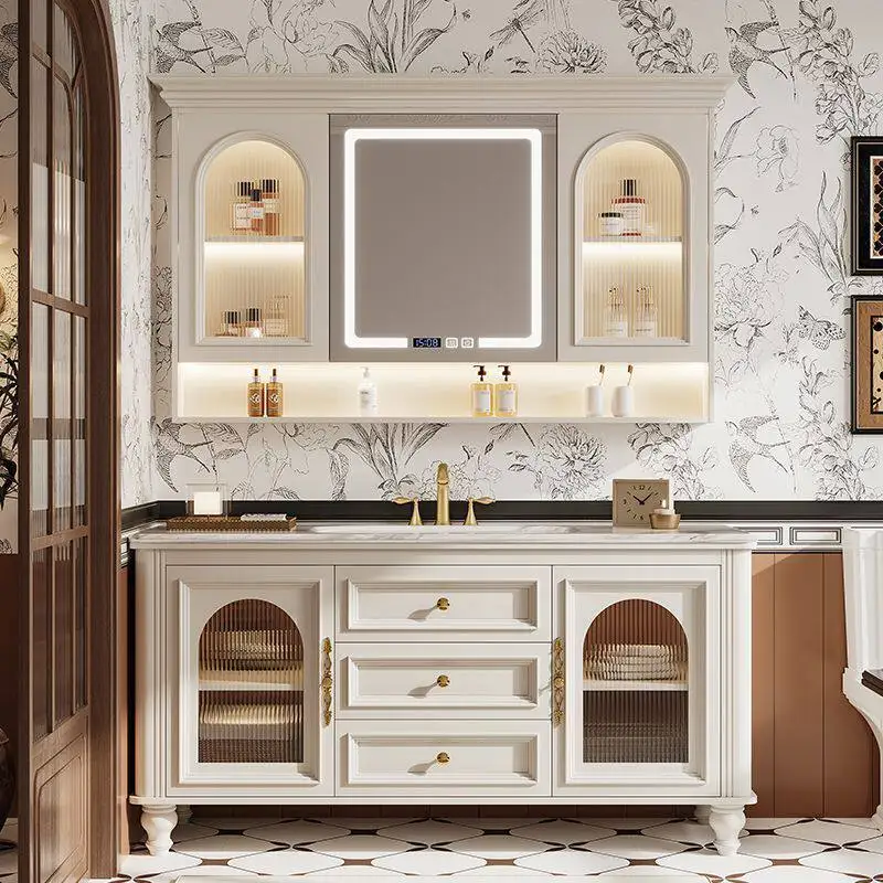 

Wooden Modern Bathroom Cabinet Floor Standing Display Vanity Bathroom Mirror Cabinet Luxury Full Set Mobile Da Bagno Furniture