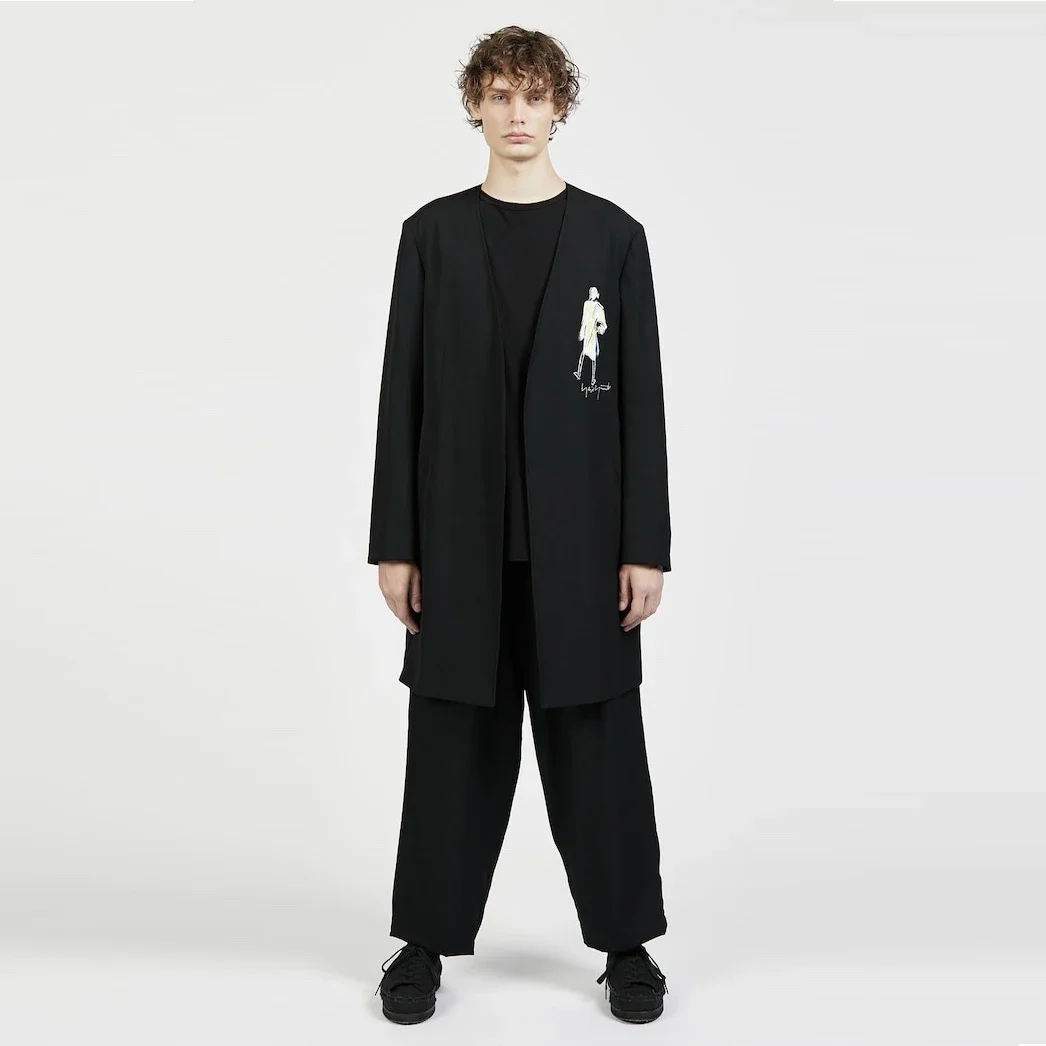 

YOJI OOAK Шерстяной БЛЕЗЕР Желтый портрет сзади Шерстяная куртка с вышивкой Костюм с круглым вырезом на груди