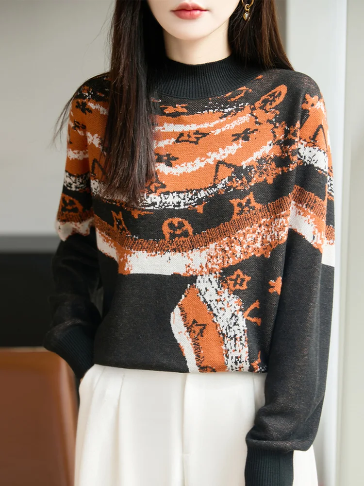 

Autumn Winter Women's Knitted Long Sve Loose Fit Woolen Base irt f High Collar Sweater Casual Sle Comfortable Soft