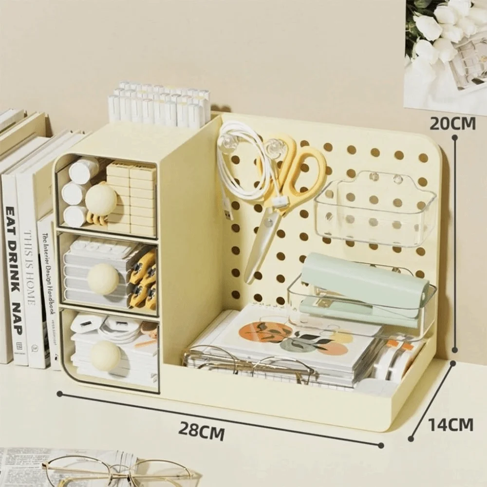 Multi-functional Desktop Storage Box Large Capacity White Yellow Stationery Organizing Box Organizing Drawer Style