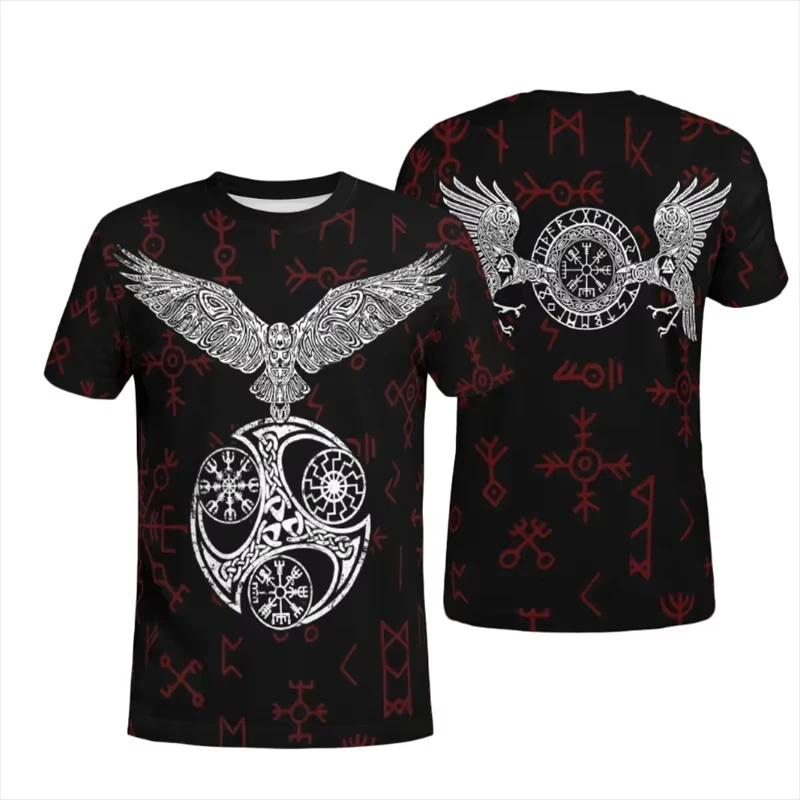 Summer New Viking 3D Printing Eagle Vintage Mens T-shirt Comfortable and Breathable O-Neck Loose Top Short Sleeve T-Shirt