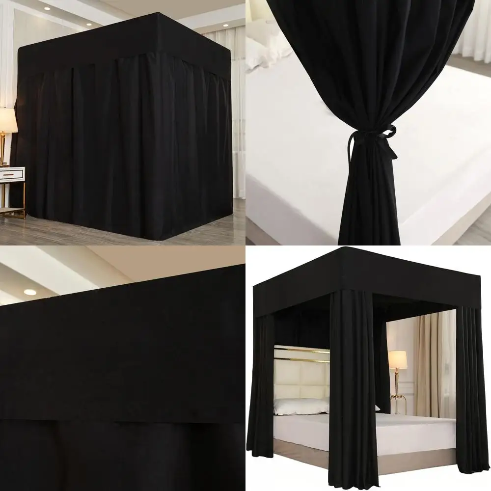 

King Size Black Sheer Canopy for Four Post Beds - Lightproof Bedroom Curtains without Poles