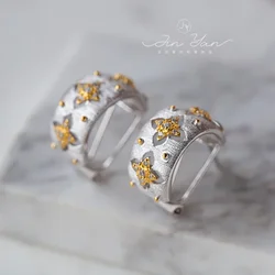 Vintage Seiko Brushed Craft S925 Sterling Silver Gold-plated Luxury Four-leaf Clover Diamond-encrusted Earrings Stud Earrings