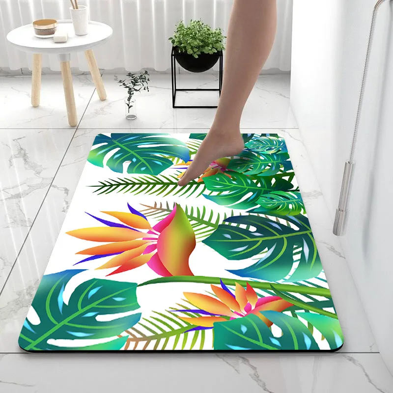 Floral Mat Rug For Bath And Kitch Super Absorbent Quick Dry Rubber Backed Dirt Resistant Bath Rugs Mats