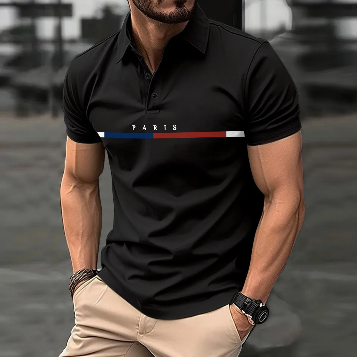 Lente en zomer nieuwe stijl heren casual POLO-shirt met korte mouwen mode Franse losse strepen bijpassende kleur knoopblazer