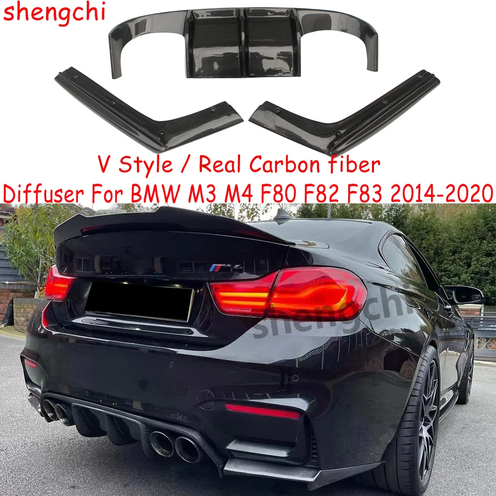 F80 F82 V Style Real Carbon Fiber 3 pcs Rear Bumper Diffuser Body Kit for BMW M3 M4 F80 F82 F83 Side Splitters Canard 2014-2020s